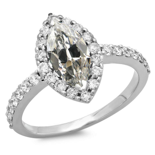 Halo Runden & Marquise Old Cut Echt Diamantring 14K Weißgold 7,50 Karat