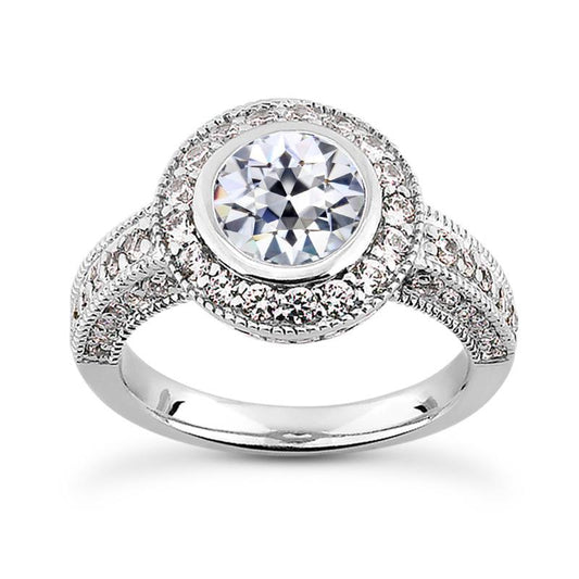 Halo Runden Old Mine Cut Naturliche Diamant Ring Lünette Vintage-Stil 5 Karat harrychadent.ch