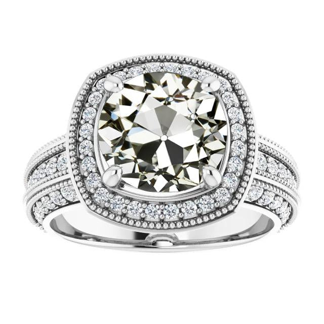 Halo Runden Old Mine Cut Naturliche Diamantring 14K Goldschmuck 6,50 Karat
