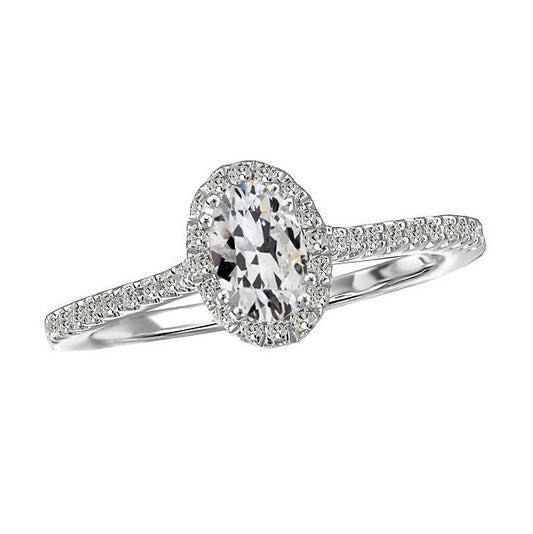 Halo Runden & Oval Old Mine Cut Natürliche Diamantring Mit Akzenten 5 Karat