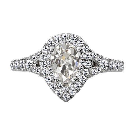 Halo Runden & Pear Alter Bergmann Echt Diamantring Pave Set 6 Karat