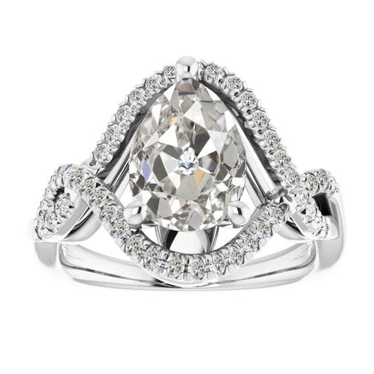Halo Runden & Pear Altschliff Natürliche Diamantring Krappen Infinity Style 7 Karat
