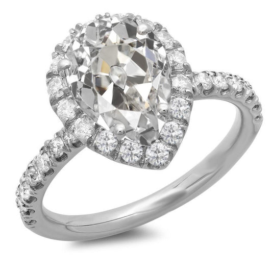 Halo Runden & Pear Old Mine Cut Echt Diamantring 14K Gold 9,50 Karat
