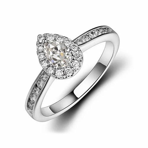 Halo Runden & Pear Old Mine Cut Echt Diamantring Konischer Schaft 2,50 Karat - harrychadent.ch