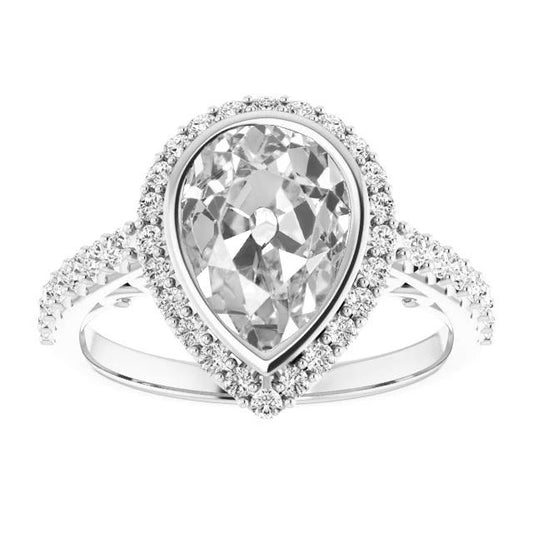 Halo Runden & Pear Old Mine Cut Echt Diamantring Lünette Set 6,75 Karat