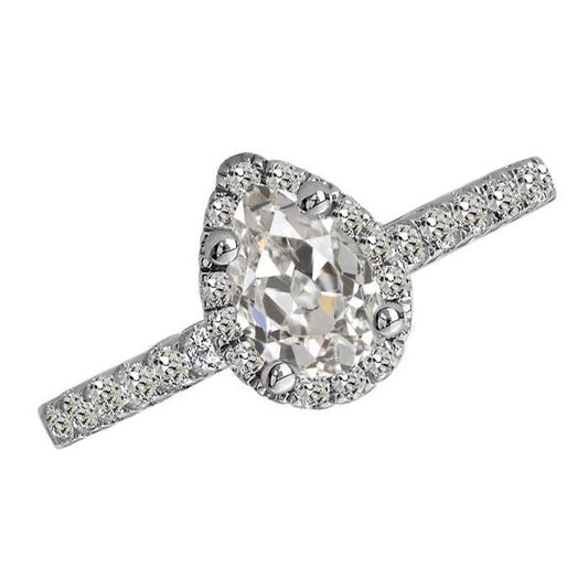 Halo Runden & Pear Old Mine Cut Naturliche Diamantring 5 Karat Weißgold