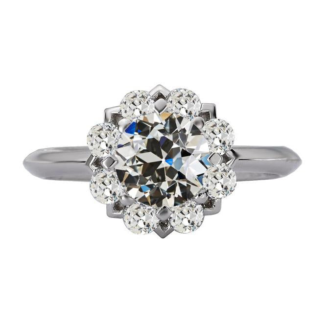 Halo Runder Alter Minenschliff Echt Diamantring Blumenstil 14K Gold 6 Karat