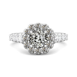 Halo Runder Alter Minenschliff Echt Diamantring Blumenstil Gold 6 Karat