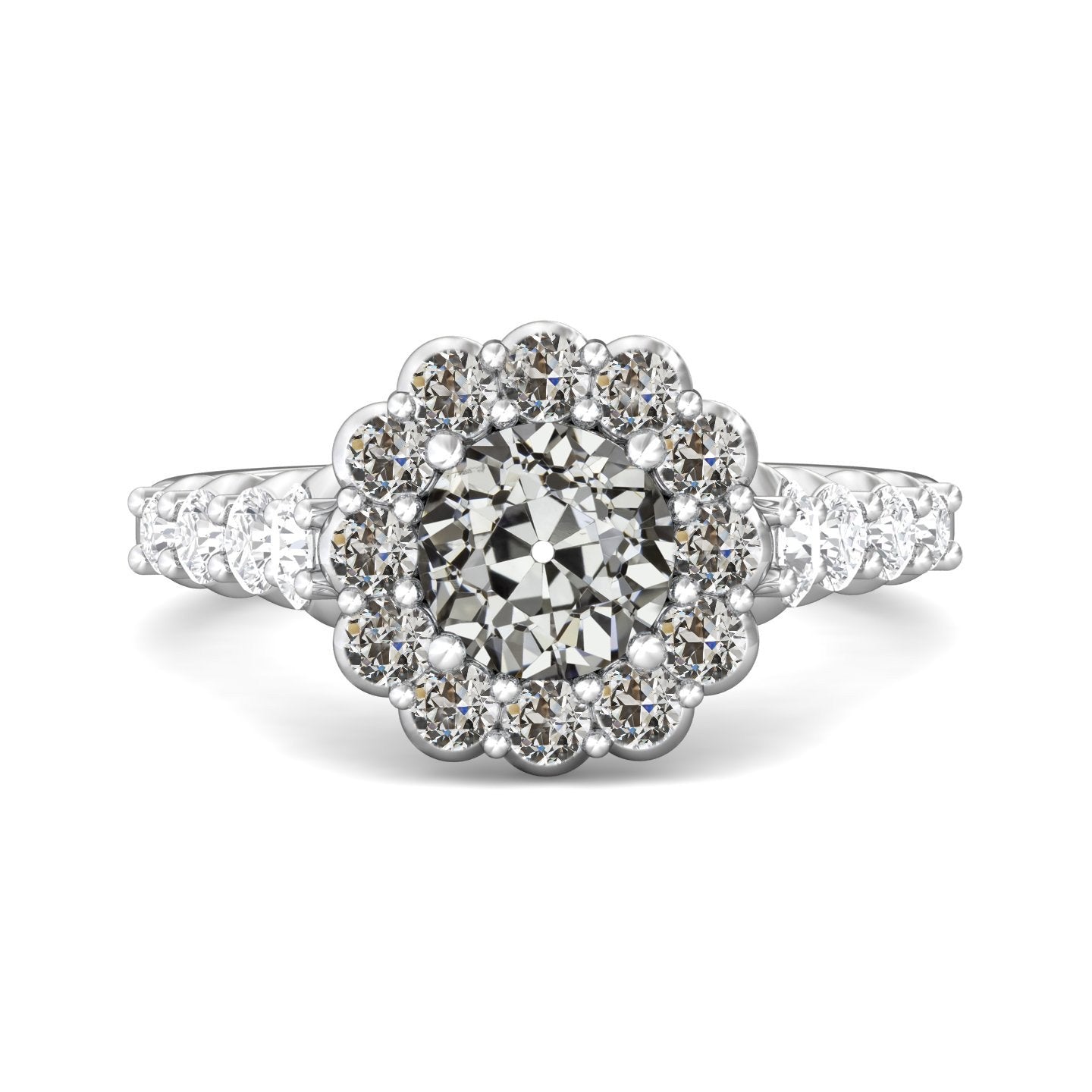 Halo Runder Alter Minenschliff Echt Diamantring Blumenstil Gold 6 Karat - harrychadent.ch
