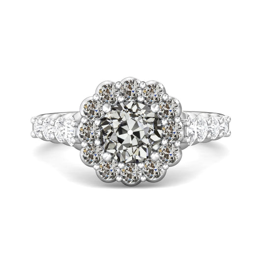 Halo Runder Alter Minenschliff Echt Diamantring Blumenstil Gold 6 Karat - harrychadent.ch