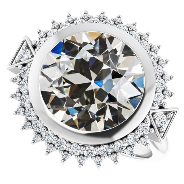 Halo Runder Alter Minenschliff Echt Diamantring Lünette Set Sternstil 8 Karat