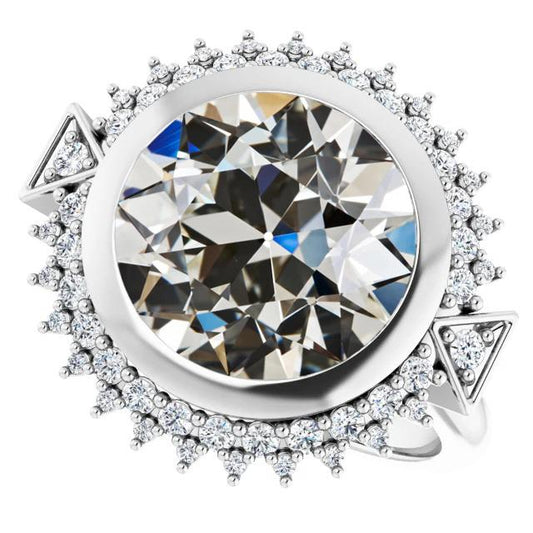 Halo Runder Alter Minenschliff Echt Diamantring Lünette Set Sternstil 8 Karat