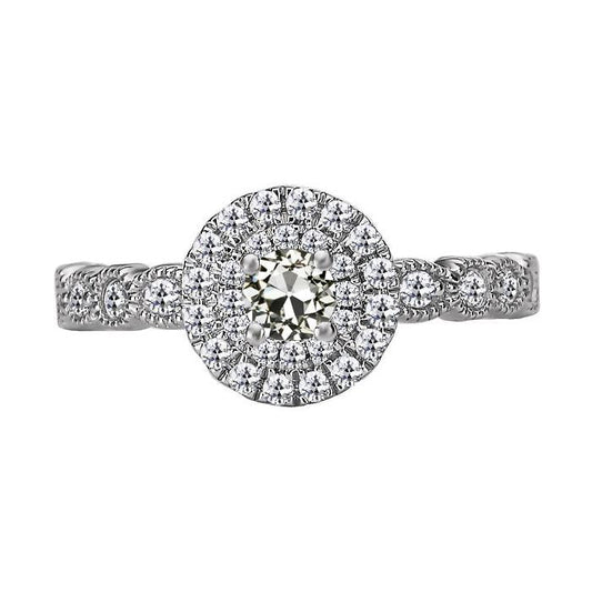 Halo Runder Alter Minenschliff Echt Diamantring Milgrain 4 Karat