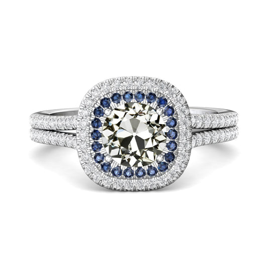 Halo Runder Altschliff Echt Diamant & Ceylon Saphir Ehering 6 Karat - harrychadent.ch