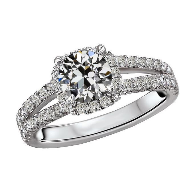 Halo Runder Altschliff Echt Diamantring Krappen Split Shank Schmuck 6 Karat