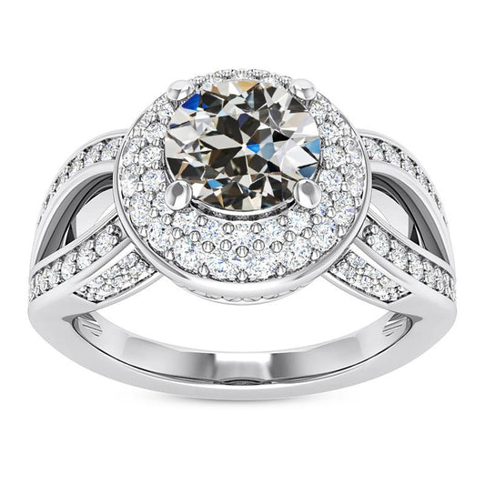 Halo Runder Altschliff Echt Diamantring Split Shank 8 Karat 14K Gold- harrychadent.ch
