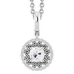 Halo Runder Echt Diamant Anhänger Old Mine Cut 2.50 Karat Mit Goldkette