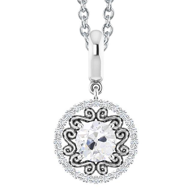 Halo Runder Echt Diamant Anhänger Old Mine Cut 2.50 Karat Mit Goldkette