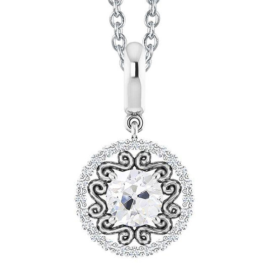 Halo Runder Echt Diamant Anhänger Old Mine Cut 2.50 Karat Mit Goldkette