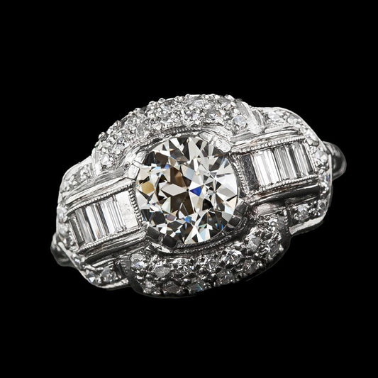 Halo Runder Natürliche Diamant Baguette Ring Alteuropäischer Antik 4.50 Karat