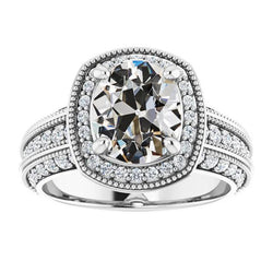 Halo Runder & Ovaler Altschliff Echt Diamantring Gold Milgrain 7,25 Karat