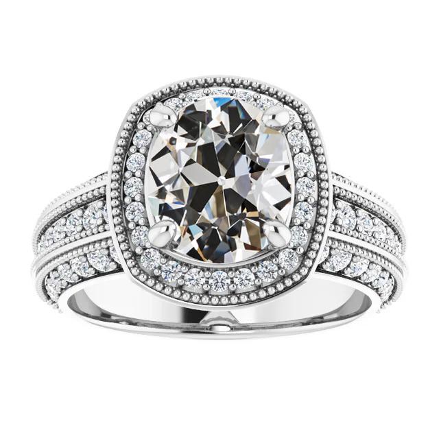 Halo Runder & Ovaler Altschliff Echt Diamantring Gold Milgrain 7,25 Karat