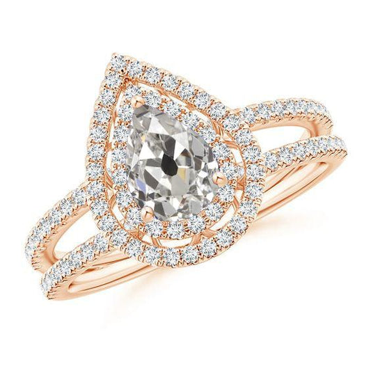 Halo Verlobungsring Birne Old Mine Echt Diamant 2,50 Karat Großes Schnitzel - harrychadent.ch