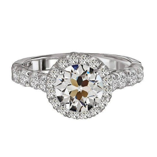 Halo Verlobungsring Runder Alter Europäischer Echt Diamant 6,50 Karat Gold