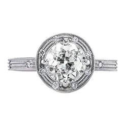 Halo Vintage-Stil Ring Rundschliff alter Bergmann Natürlich Diamanten 1,50 Karat