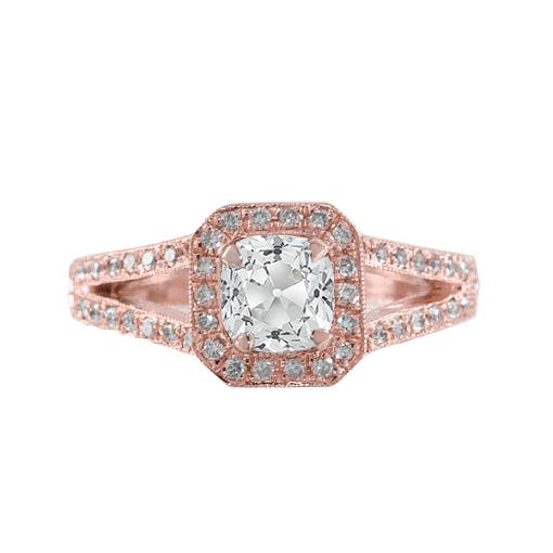 Kissen Alter Bergmann Echt Diamant Halo Ring Split Shank 3.75 Karat Milgrain