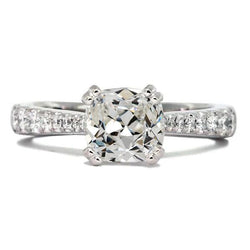 Kissen Alter Bergmann Echt Diamant Ring Double Prong Tapered Shank 7 Karat