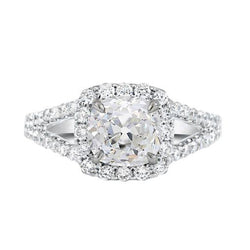 Kissen Halo Ring Alter Bergmann Echt Diamant Split Shank 4,75 Karat Gold 14K