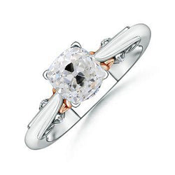 Kissen Natürliche Diamant Alter Bergmann Ring Solitaire 1,50 Karat Filigran Zweifarbig