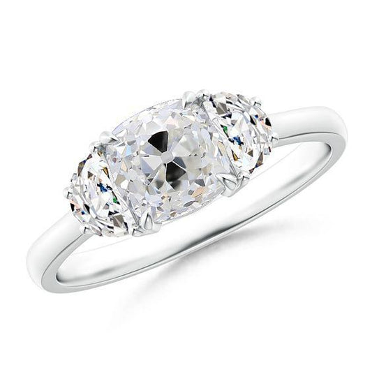Kissen Old Cut Natürlich Diamantring 4,50 Karat mit Marquise & Halbmonden - harrychadent.ch
