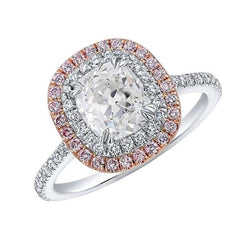 Kissen Old Mine Cut Natürliche Diamant Doppel Halo Pink Saphir Ring 6 Karat