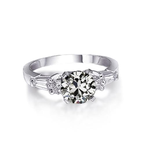 Konischer Baguette & Runder Alter Bergmann Naturliche Diamantring 5 Steine 2,50 Karat