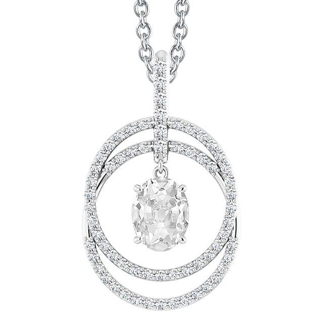 Kreis Natürliche Diamant Anhänger Halskette Oval Alter Bergmann 4 Karat Zinken Set