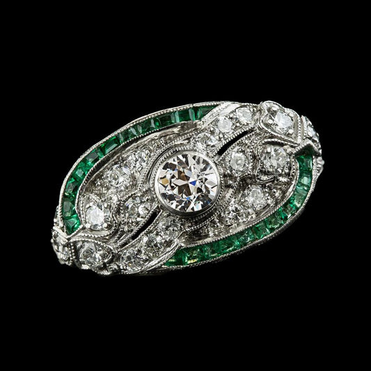 Lünetten-Set Runder Alter Bergmann Echt Diamant Grüner Saphirring 3 Karat