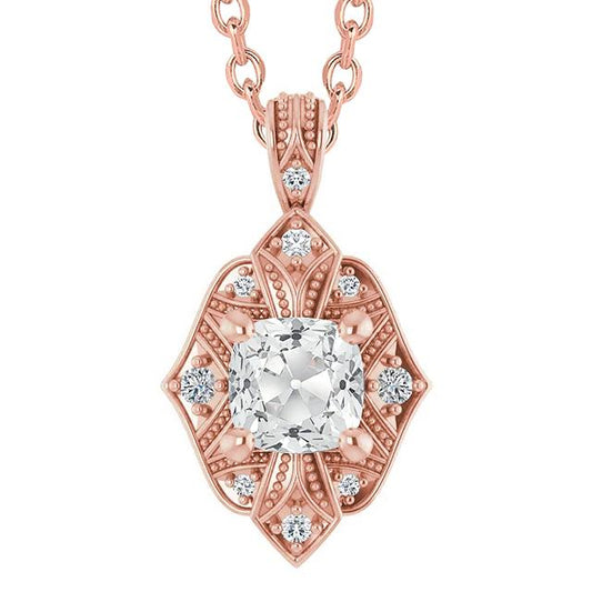 Lady's Naturlich Diamant Anhänger Rund & Kissen Alter Bergmann Antique Style 4 Ct - harrychadent.ch