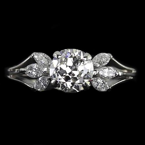 Marquise Natürliche Diamant Runden Old Mine Cut Verlobungsring 2,50 Karat