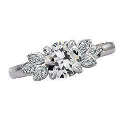 Marquise & Runder Altschliff Natürliche Diamantring Blattstil Gold 5,50 Karat