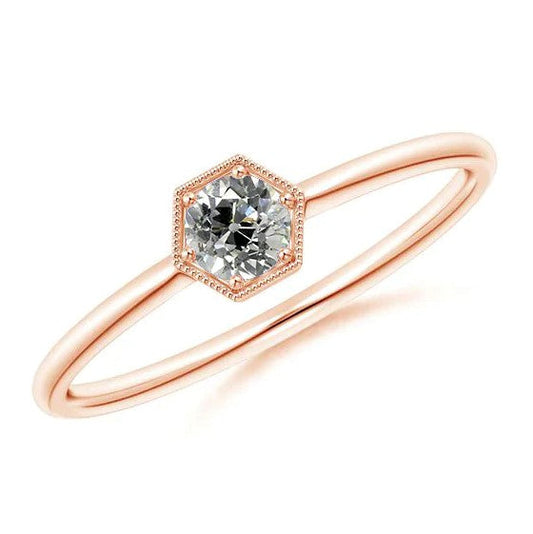 Miligrain Roségold Solitaire Echt Runder Diamant Alteuropäischer Ring 1 Karat