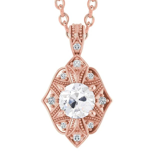 Milligrain Echt Diamant-Anhänger 2,50 Karat Runder Altschliff-Schmuck Gold 14K