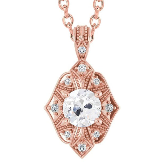 Milligrain Echt Diamant-Anhänger 2,50 Karat Runder Altschliff-Schmuck Gold 14K
