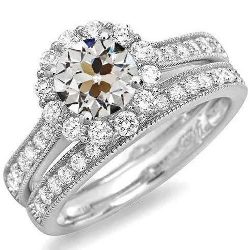 Milligrain Halo-Verlobungsring-Set Runder Alter Bergmanns Echt Diamant 4,50 Karat