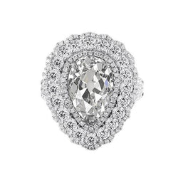 Natürliche Diamant-Doppelhalo-Verlobungsring Birne Alter Bergmann 5 Karat Zinken-Set