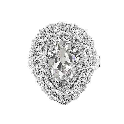 Natürliche Diamant-Doppelhalo-Verlobungsring Birne Alter Bergmann 5 Karat Zinken-Set
