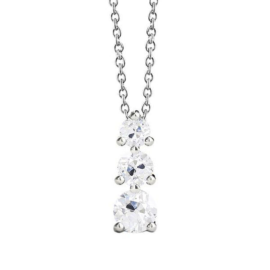 Natürlich Diamant-Drei-Steine-Anhänger mit Kettenzinken-Set Old Cut 2 Karat - harrychadent.ch
