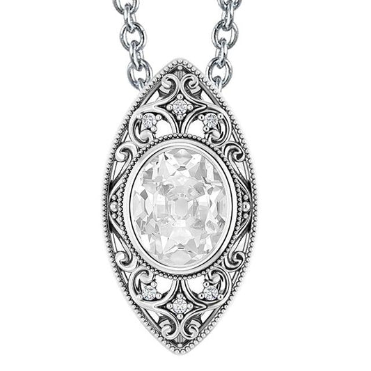 Naturlich Diamant Anhänger Schmuck Oval Old Mine Cut Lünette Set Filigran 4 Karat - harrychadent.ch