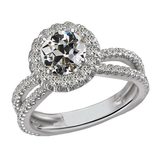 Natürlich Diamant Halo Ring Runder Alter Europäischer Gespaltener Schaft 14K Gold 6 Karat - harrychadent.ch